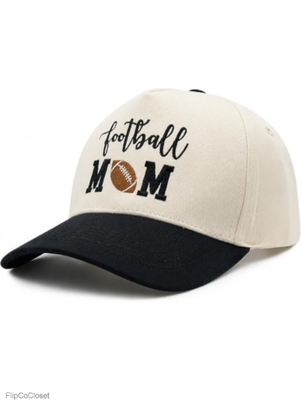 Football Mom Baseball Cap Embroidered Two Tone Cotton Adjustable Snapback Hat